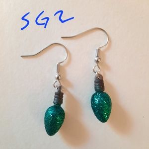 Green Sparkle Light Bulbs Earrings
